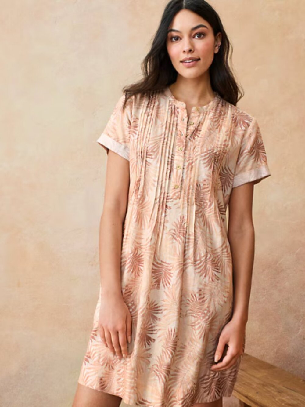 Faherty Gemina Linen Blend Dress Womens Large Peach Palms Summer Island Vacation